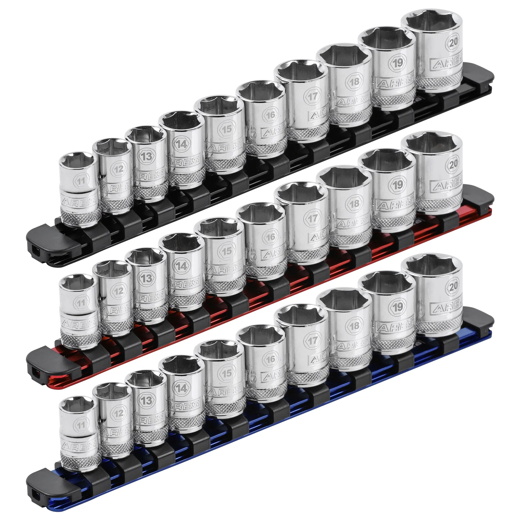 ARES 60103 - 3-Piece 3/8-Inch Drive 9.84-Inch Aluminum Socket Rail Set with Locking End Caps