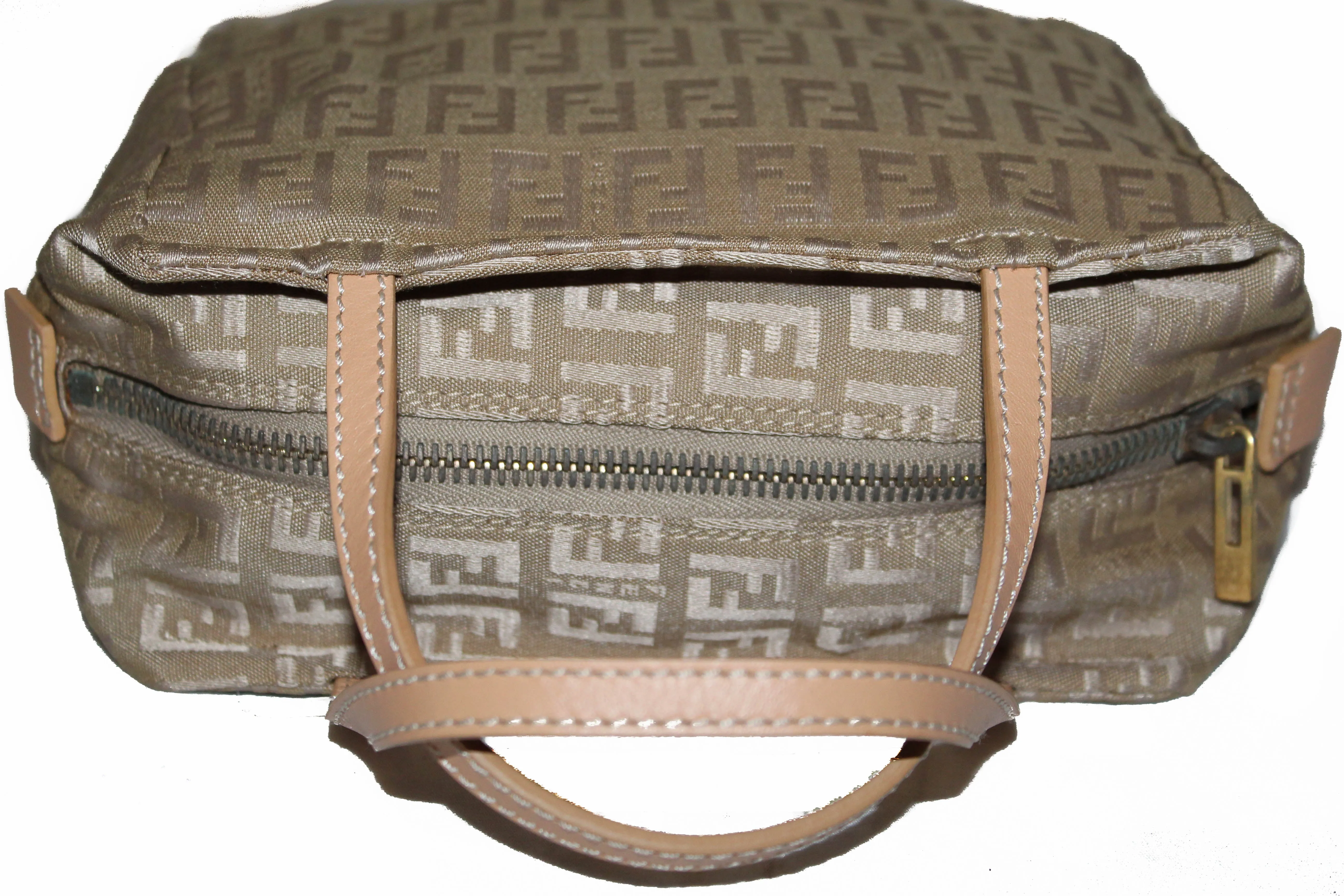 Authentic Fendi Beige Zucchino Canvas Mini Handbag