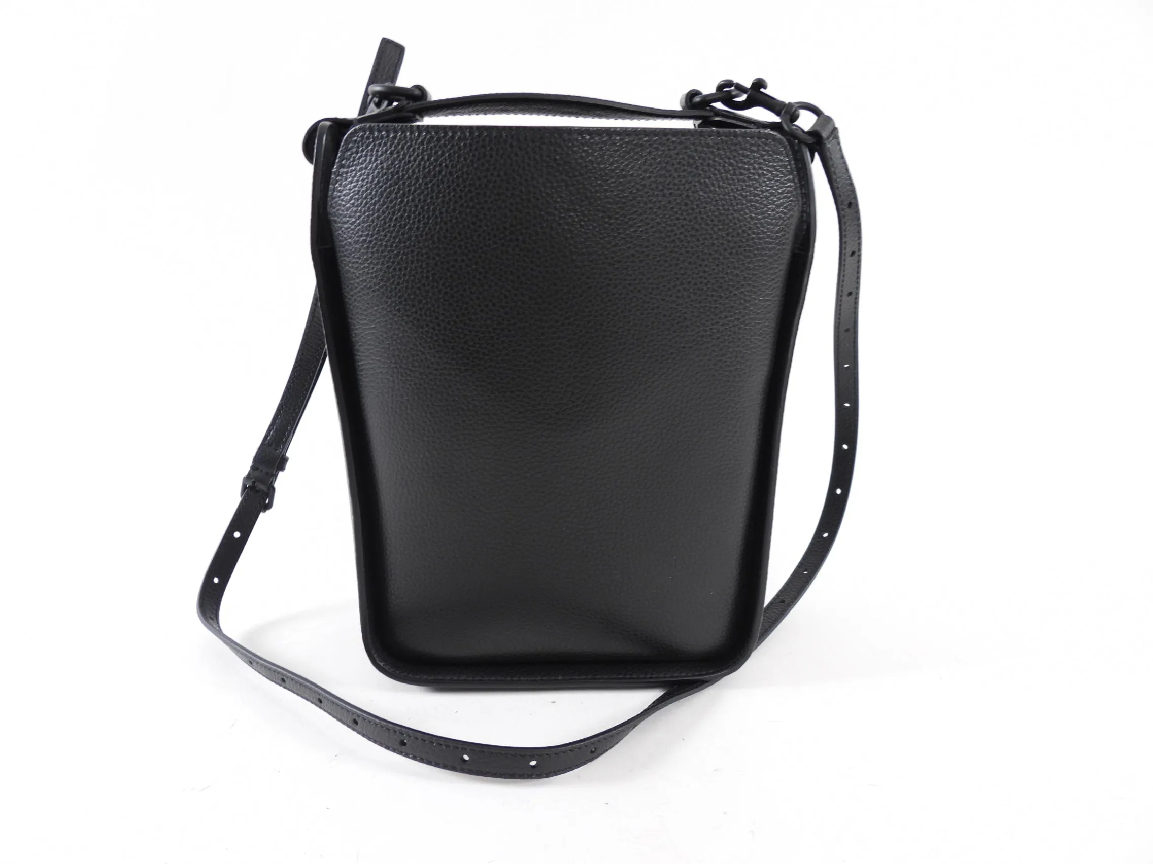 Balenciaga Black Leather Tool 2.0 Two Way Logo Bucket Bag