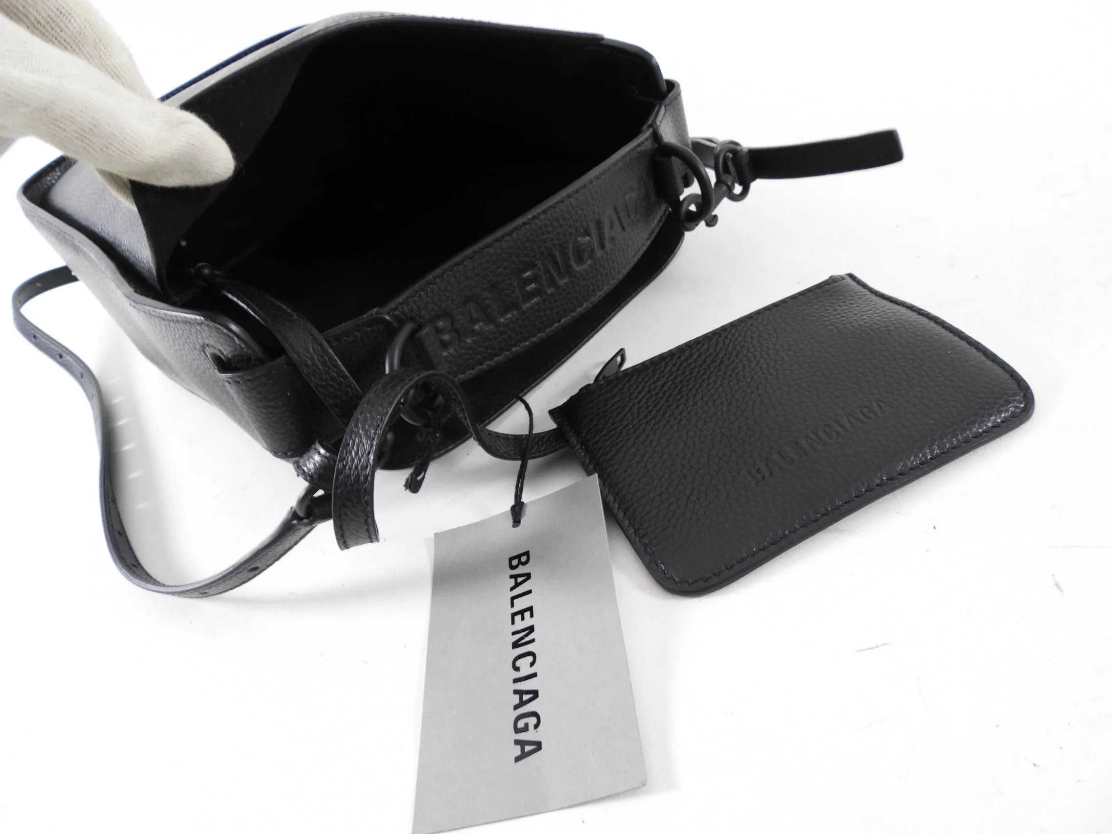 Balenciaga Black Leather Tool 2.0 Two Way Logo Bucket Bag