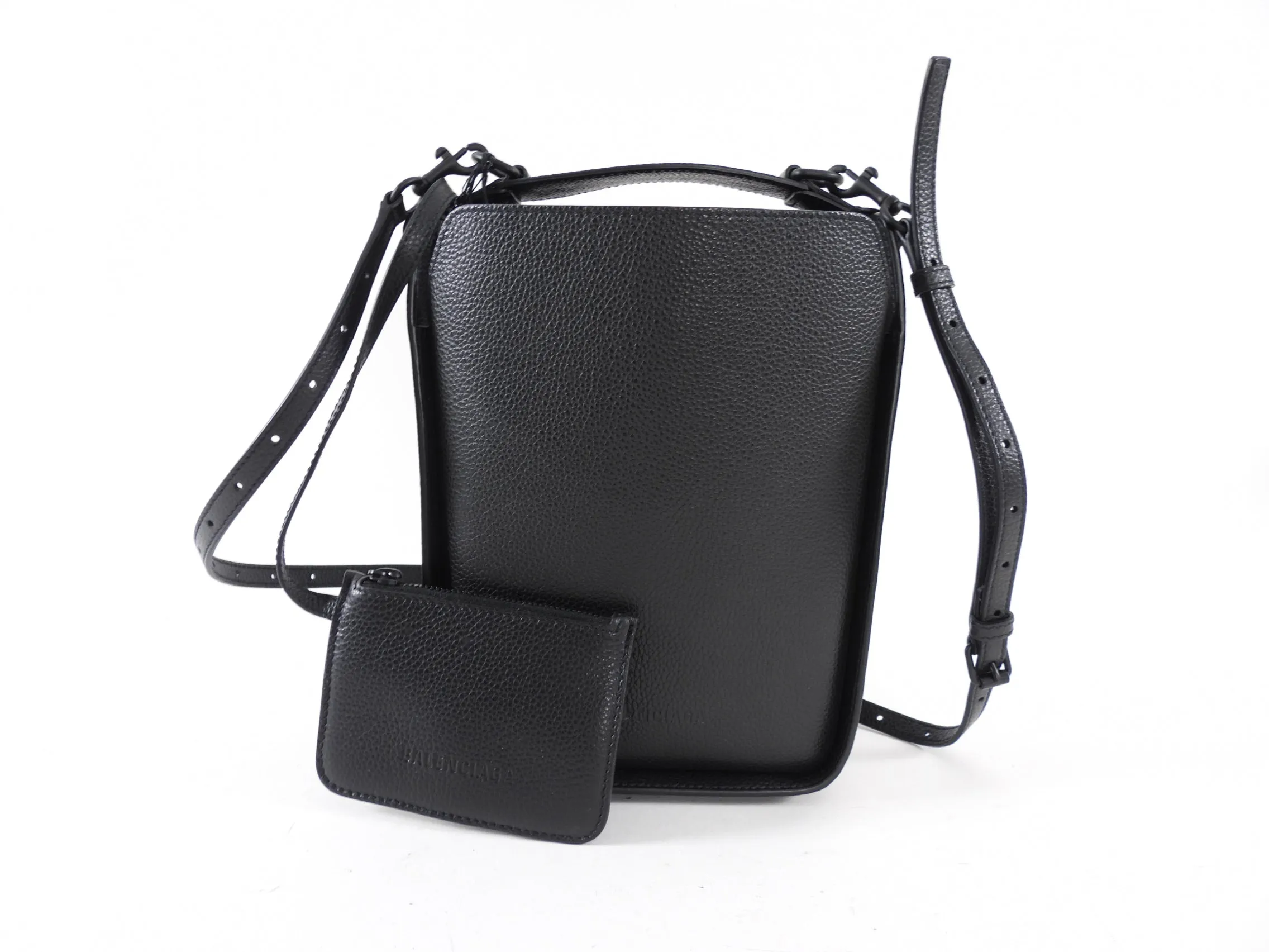 Balenciaga Black Leather Tool 2.0 Two Way Logo Bucket Bag