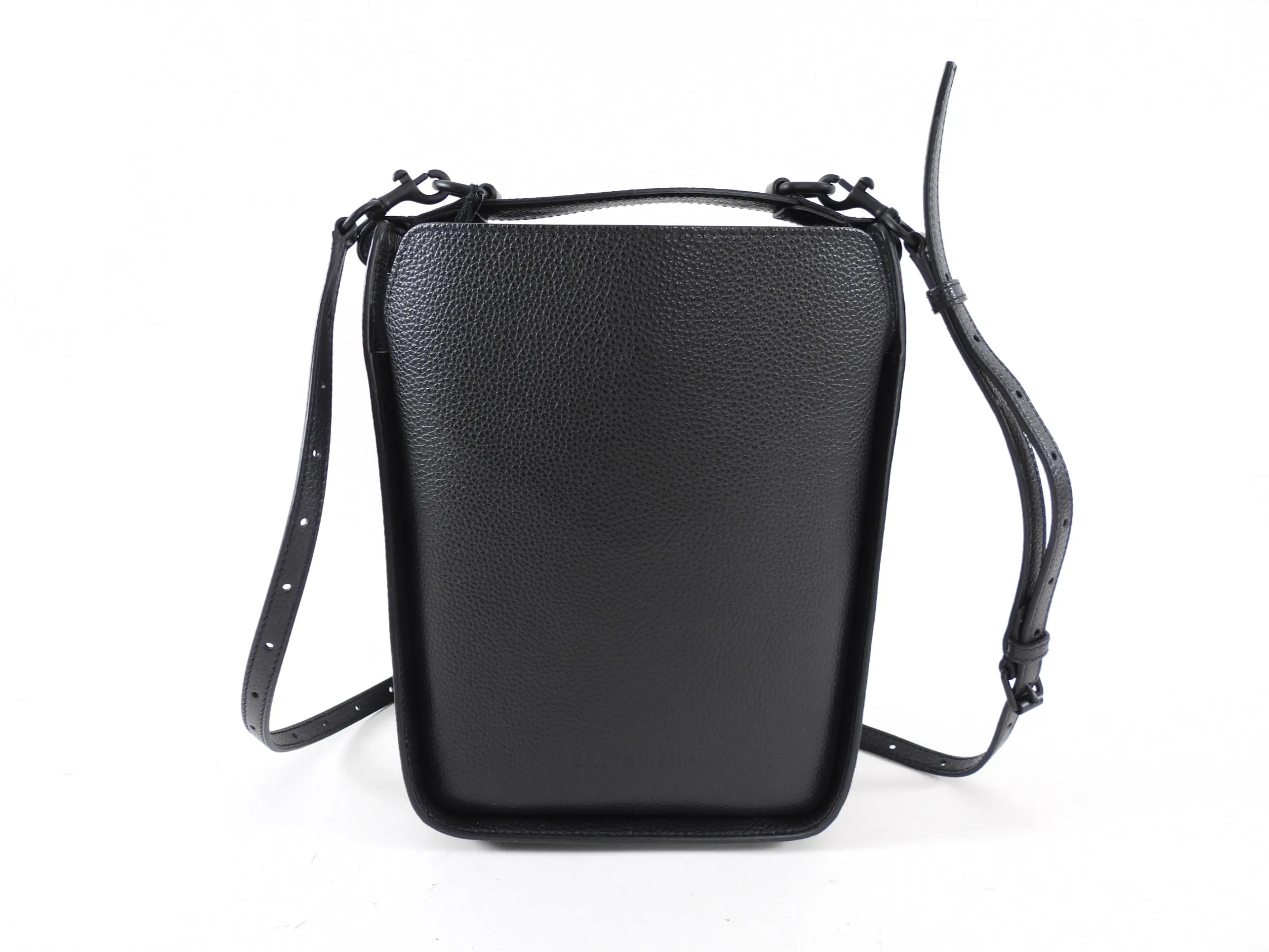 Balenciaga Black Leather Tool 2.0 Two Way Logo Bucket Bag