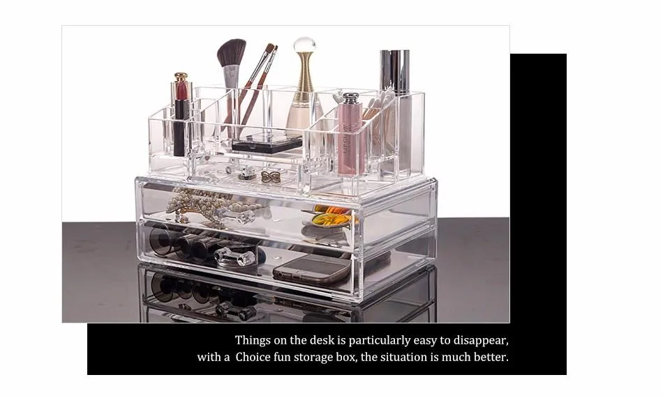 Beauty Desktop 2 Drawers Large Plastic Acrylic Make Up Organizer