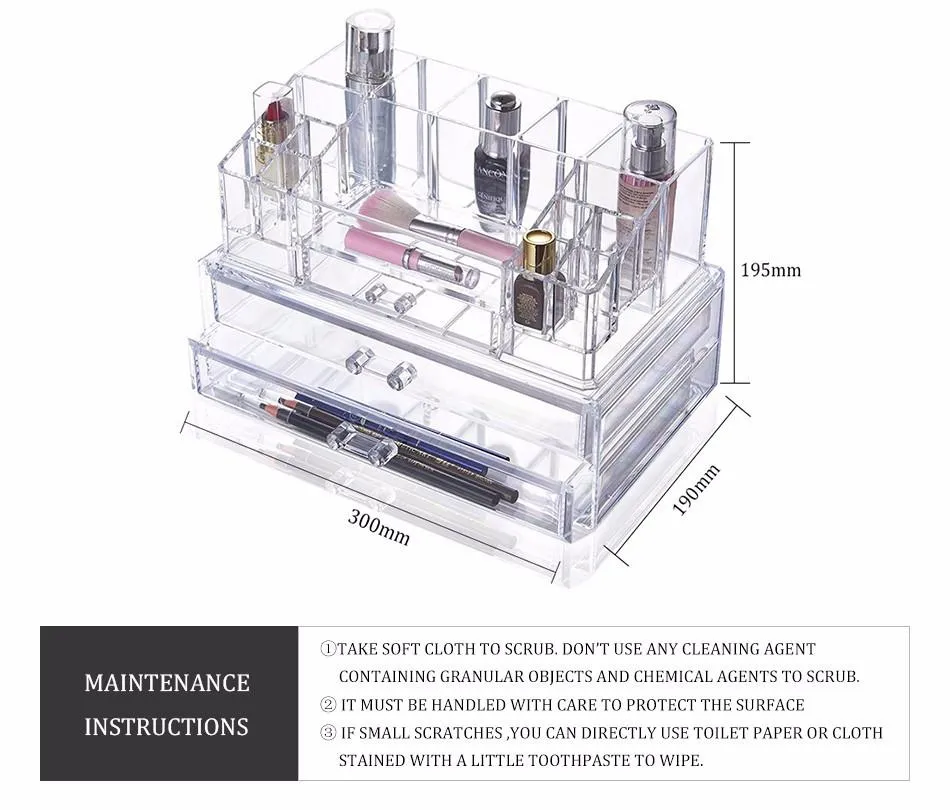 Beauty Desktop 2 Drawers Large Plastic Acrylic Make Up Organizer
