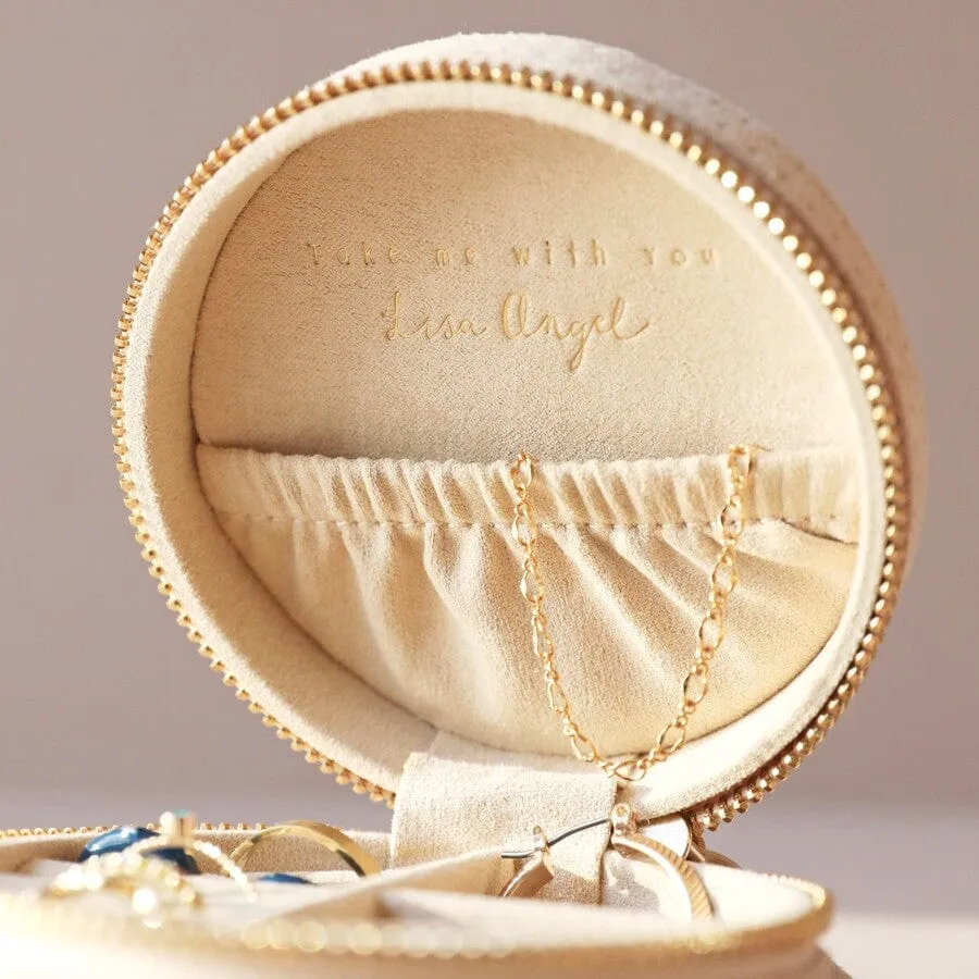 Beige Sun and Moon Embroidered Round Jewelry Box