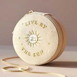 Beige Sun and Moon Embroidered Round Jewelry Box