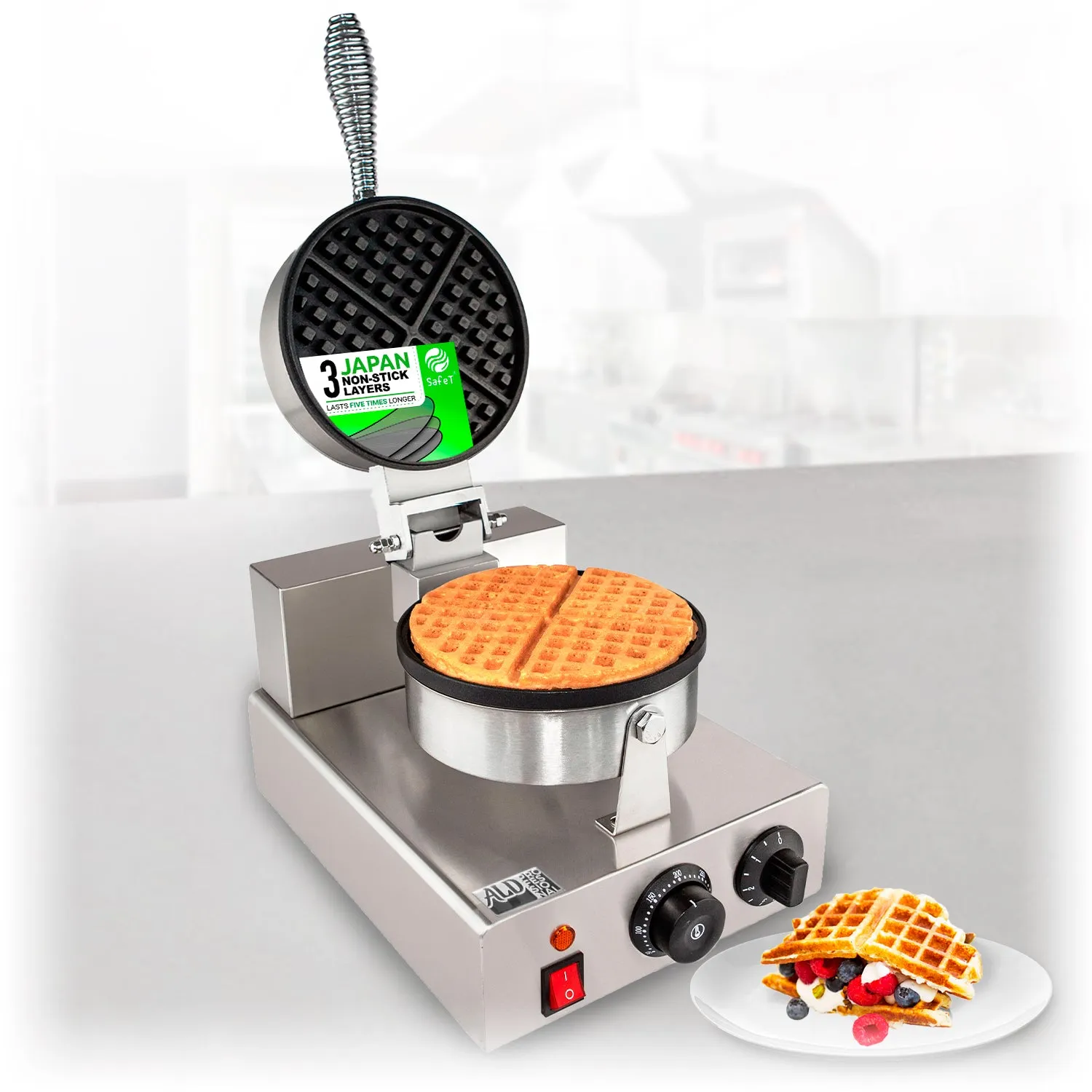 Belgian Waffle Maker Thick | Cone Maker and Waffle Iron | Round-Shape Thin Waffles | Stainless Steel