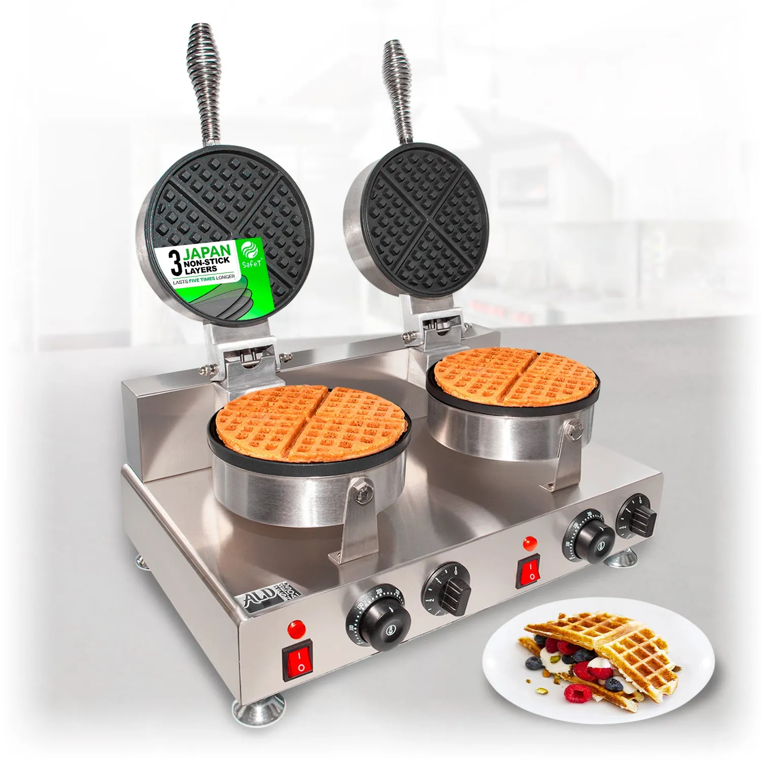 Belgian Waffle Maker Thick | Cone Maker and Waffle Iron | Round-Shape Thin Waffles | Stainless Steel