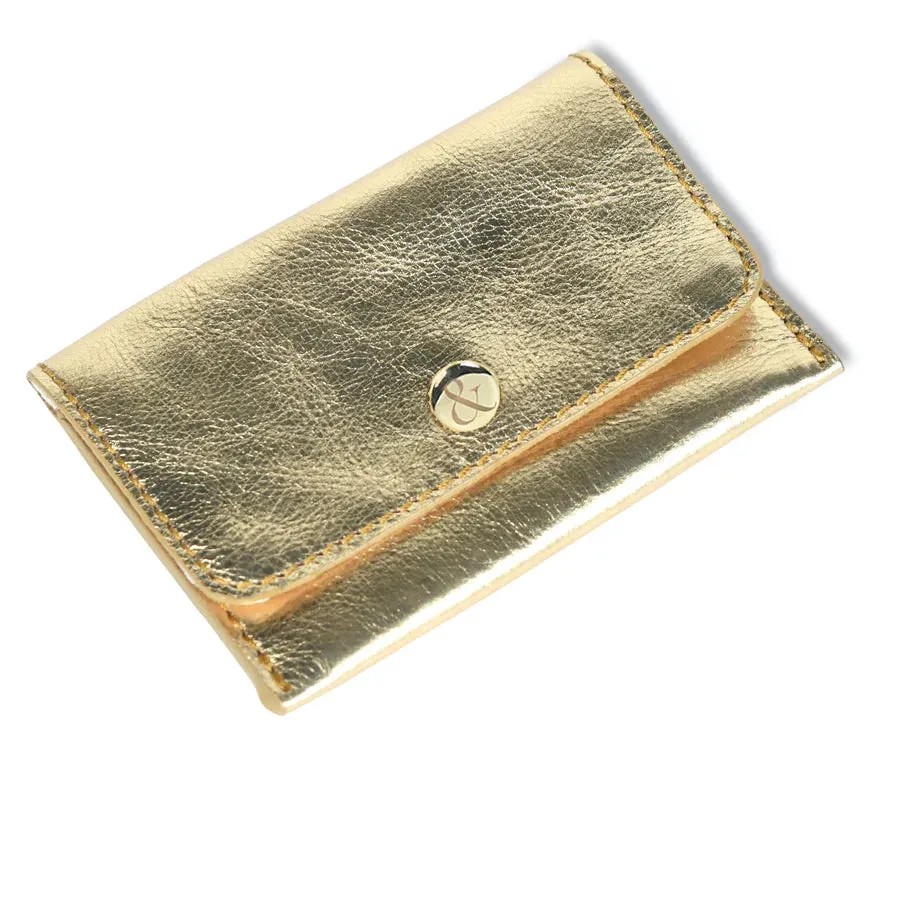 Bell & Fox Ellie Popper Card Holder Purse in Dark Gold Leather