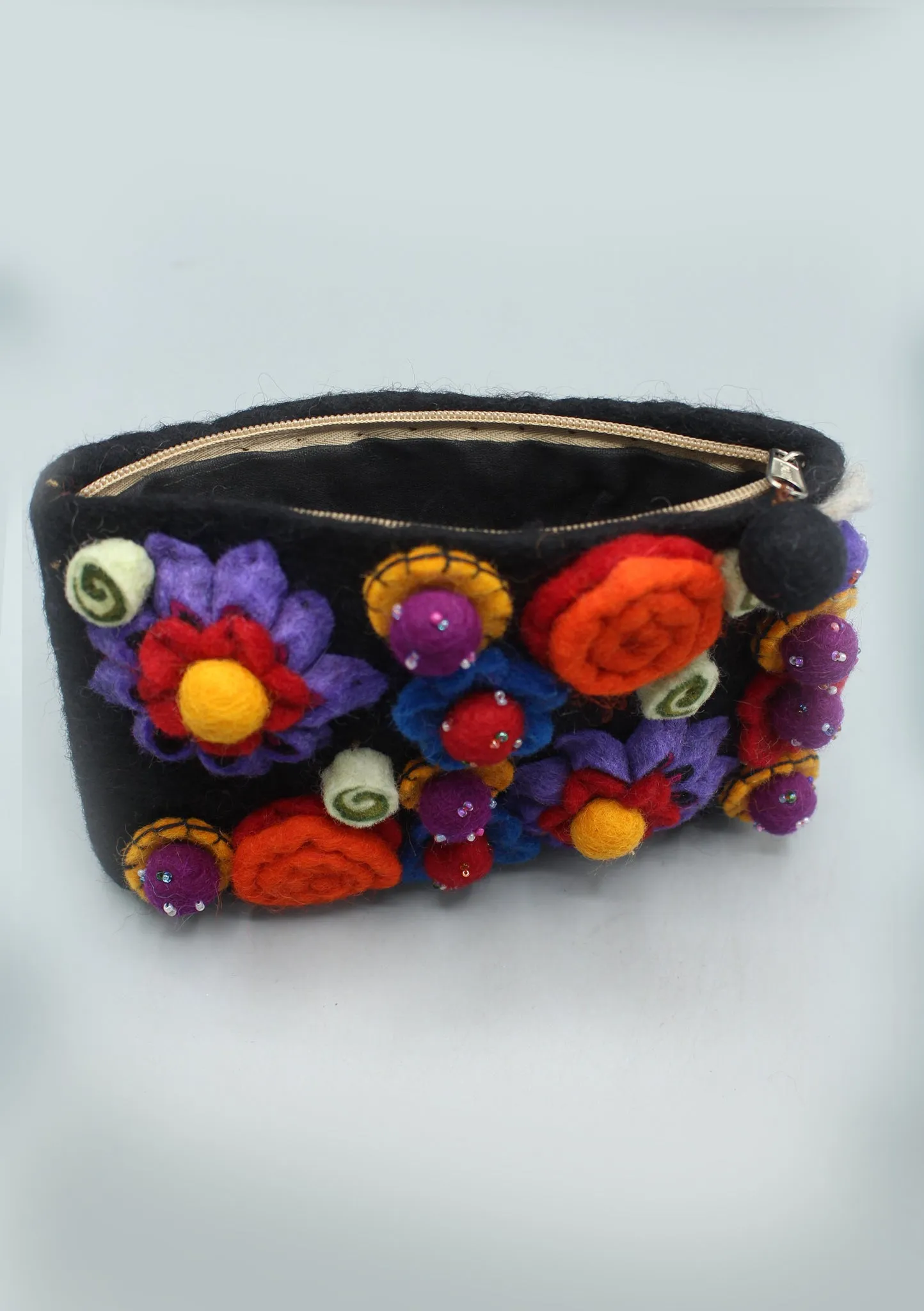 Black Flower Felt Clutch Purse