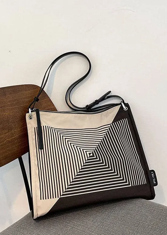 Boutique Black Striped Print Canvas Tote Handbag