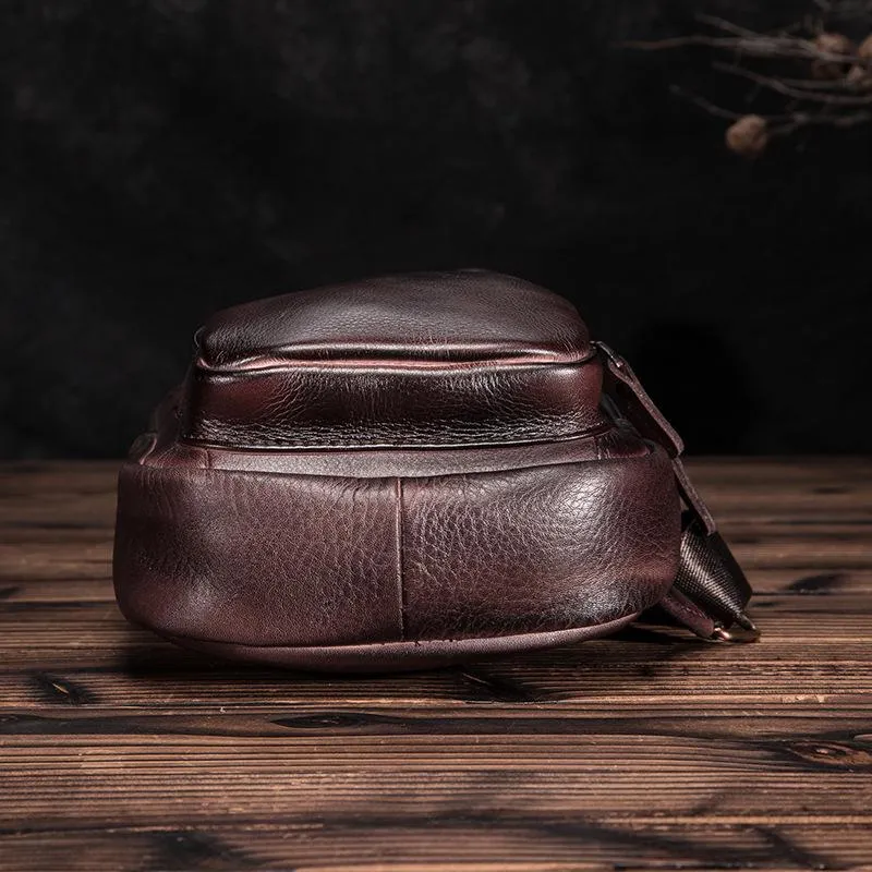 Brown Cool LEATHER MENS 8'' Sling Bag Coffee Chest Bag Brown One Shoulder Bag For Men