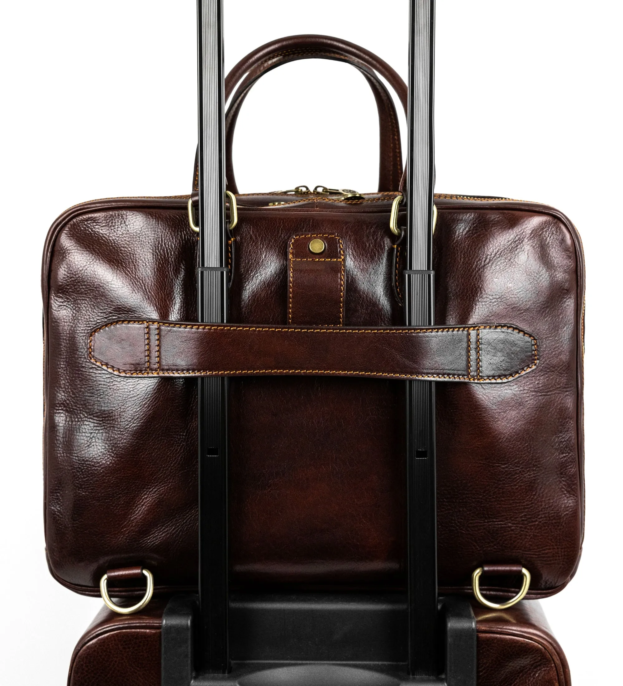 Brown Full-Grain Italian Leather Convertible Briefcase Backpack - A Farewell to Arms