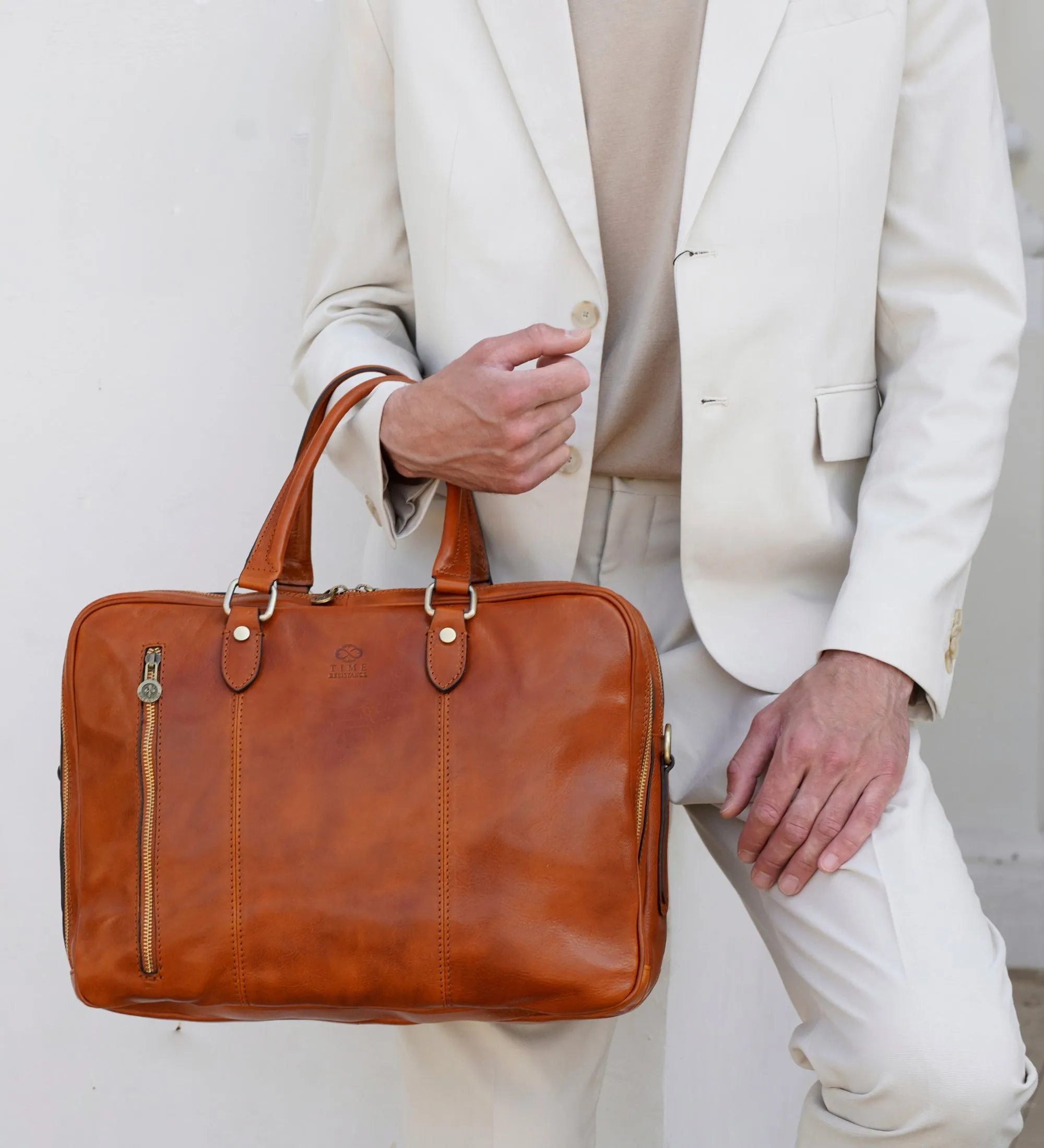 Brown Full-Grain Italian Leather Convertible Briefcase Backpack - A Farewell to Arms