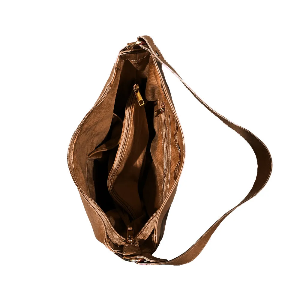 Brown Vegan Leather Shoulder Bag | Spacious, Water-Resistant, Lightweight & Adjustable Strap