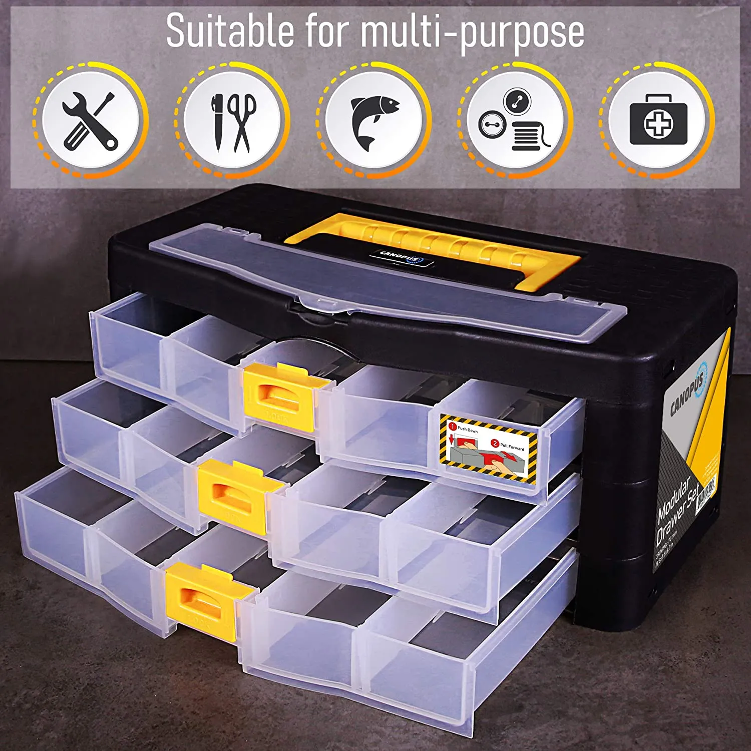 CANOPUS Plastic Tool Box, Tool Organizer with 3 Drawers