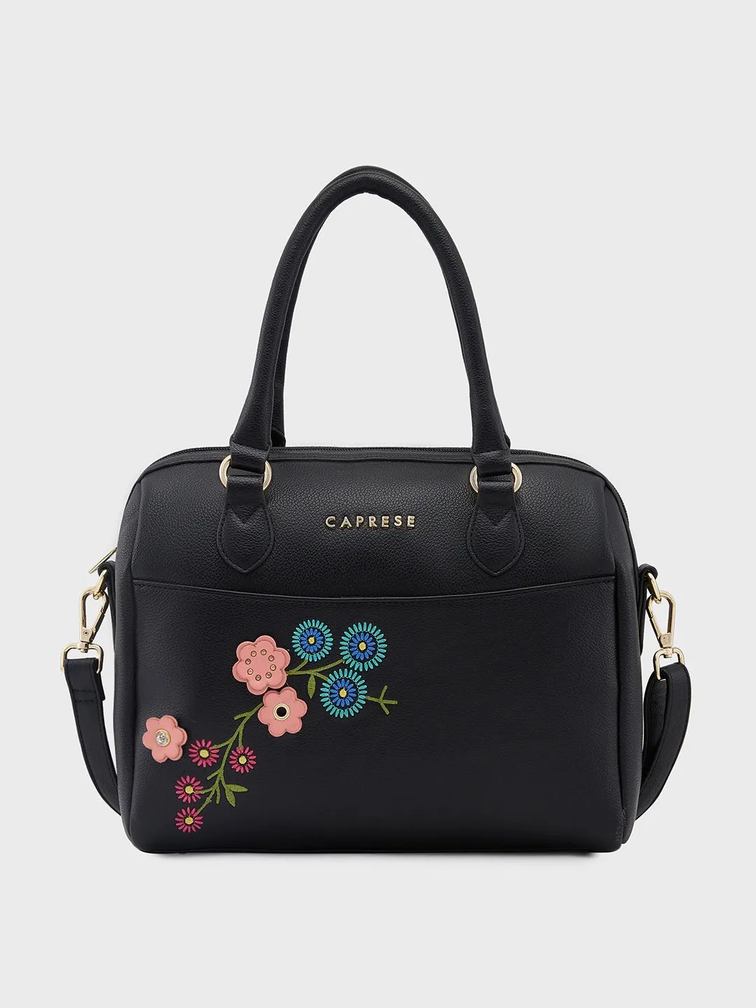 Caprese Erica Satchel Medium Black Embroidered Women's Handbag Black