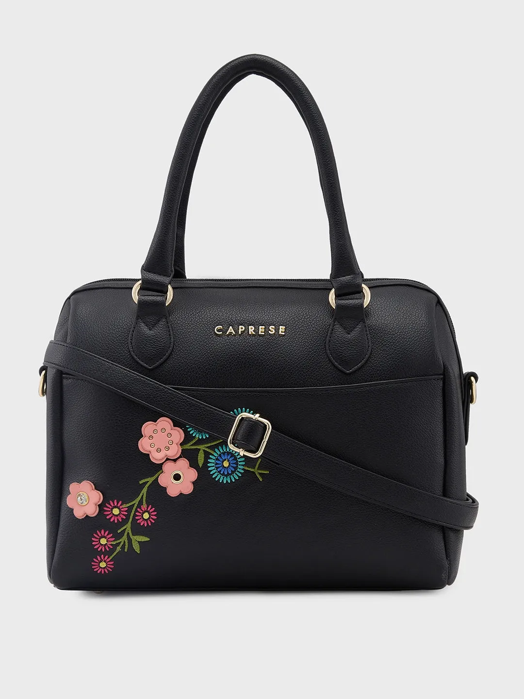 Caprese Erica Satchel Medium Black Embroidered Women's Handbag Black