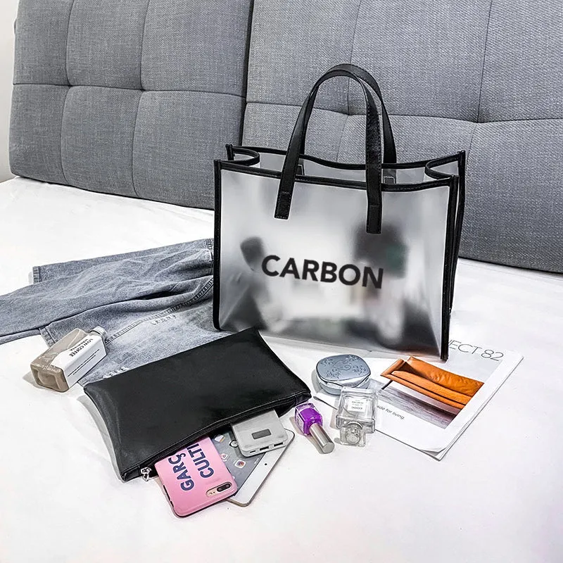 Carbon Frosted Matte Transparent Fashion Shopping  HandBag - Black