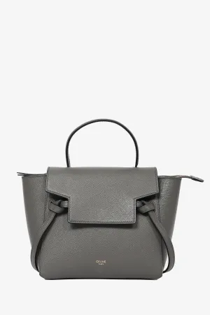 Celine Grey Grained Leather Nano Belt Bag with Strap