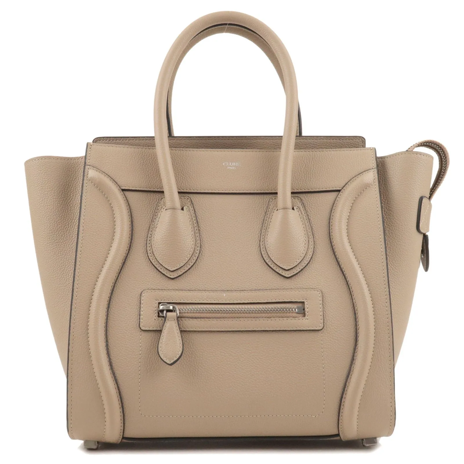 CELINE Luggage Micro Shopper Leather Hand Bag Beige 167793