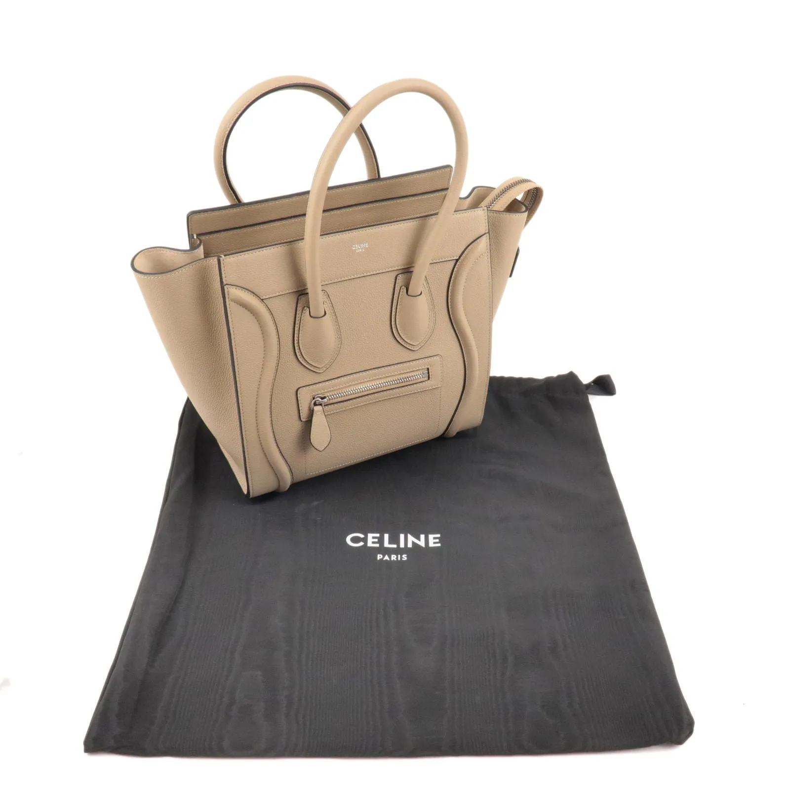 CELINE Luggage Micro Shopper Leather Hand Bag Beige 167793