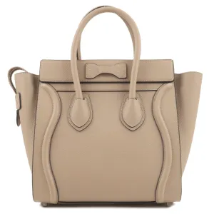 CELINE Luggage Micro Shopper Leather Hand Bag Beige 167793