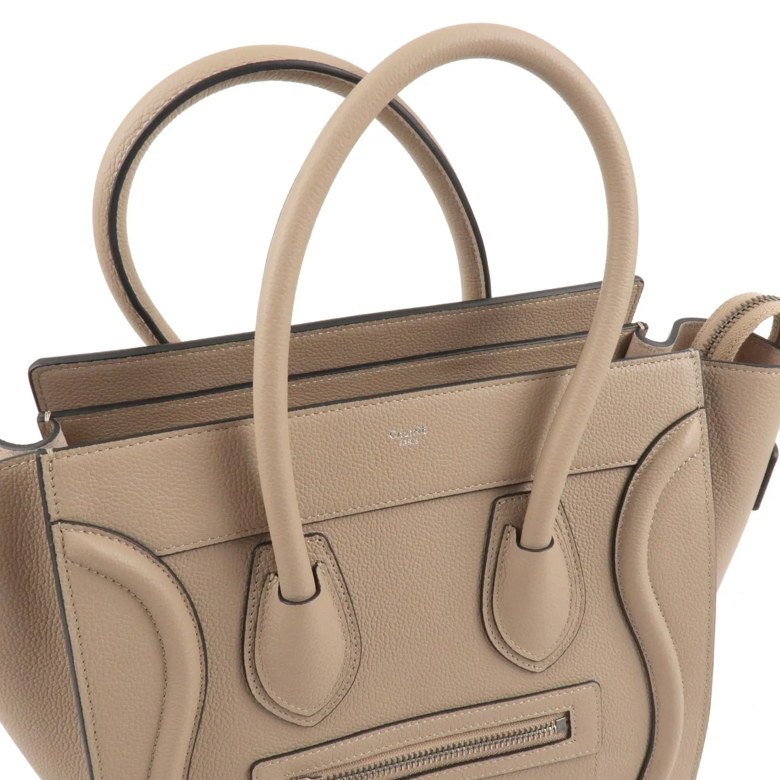 CELINE Luggage Micro Shopper Leather Hand Bag Beige 167793