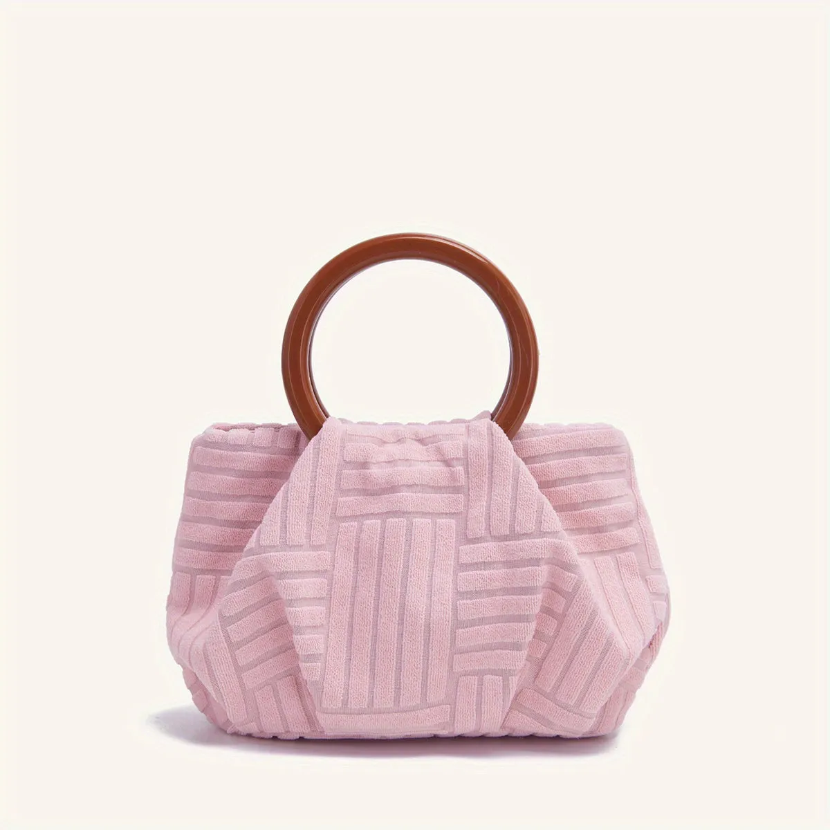 Chic Round-Handle Clutch - Pleated Design & Striped Detail - Lightweight Evening Purse for Fashion-Forward Outings