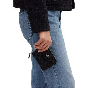 Coach Small Zip Around Wallet In Signature Denim In Black CP431