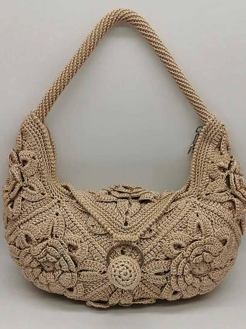 Coffee knitted boho handbag