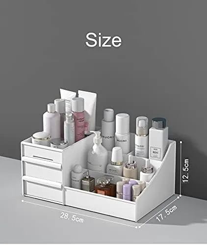 Cosmetic Organizer Box Drawers Storage Plastic Stationary Box | Make Up Organiser For Women (White)