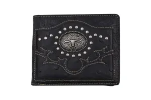 Cowboy Longhorn Design Mens Wallet Western Bifold Style Black W070-14-BK (C)