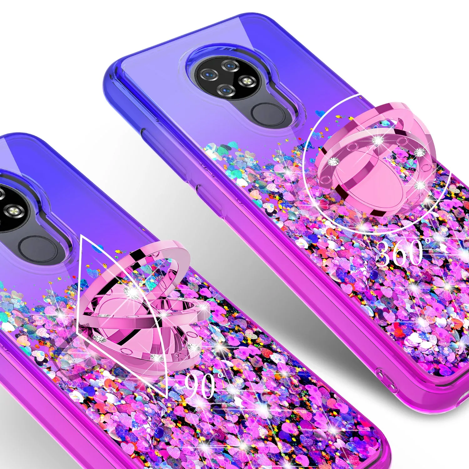 Cricket Ovation/AT&T Radiant Max Case, Ring Stand Liquid Floating Quicksand Bling Sparkle Protective Girls Women for Cricket Ovation/AT&T Radiant Max W/Tempered Glass - (Blue/Purple Gradient)