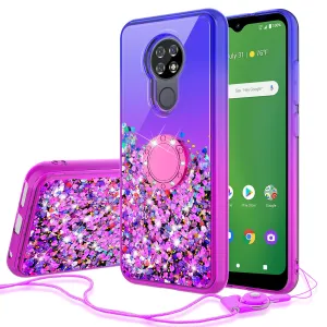 Cricket Ovation/AT&T Radiant Max Case, Ring Stand Liquid Floating Quicksand Bling Sparkle Protective Girls Women for Cricket Ovation/AT&T Radiant Max W/Tempered Glass - (Blue/Purple Gradient)