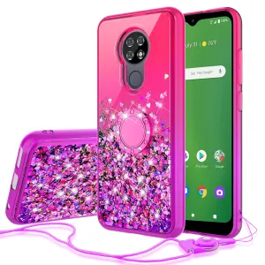 Cricket Ovation/AT&T Radiant Max Case, Ring Stand Liquid Floating Quicksand Bling Sparkle Protective Girls Women for Cricket Ovation/AT&T Radiant Max W/Tempered Glass - (Hot Pink/Purple Gradient)