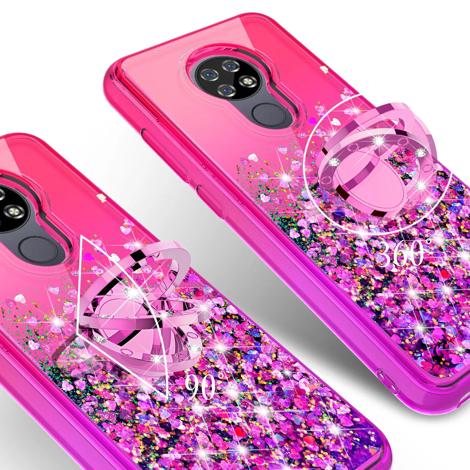 Cricket Ovation/AT&T Radiant Max Case, Ring Stand Liquid Floating Quicksand Bling Sparkle Protective Girls Women for Cricket Ovation/AT&T Radiant Max W/Tempered Glass - (Hot Pink/Purple Gradient)