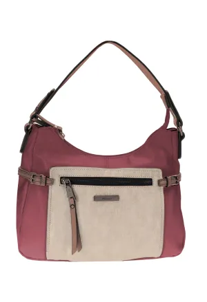 CURVED TOP STYLE COLOURBLOCK HANDBAG IN PINK