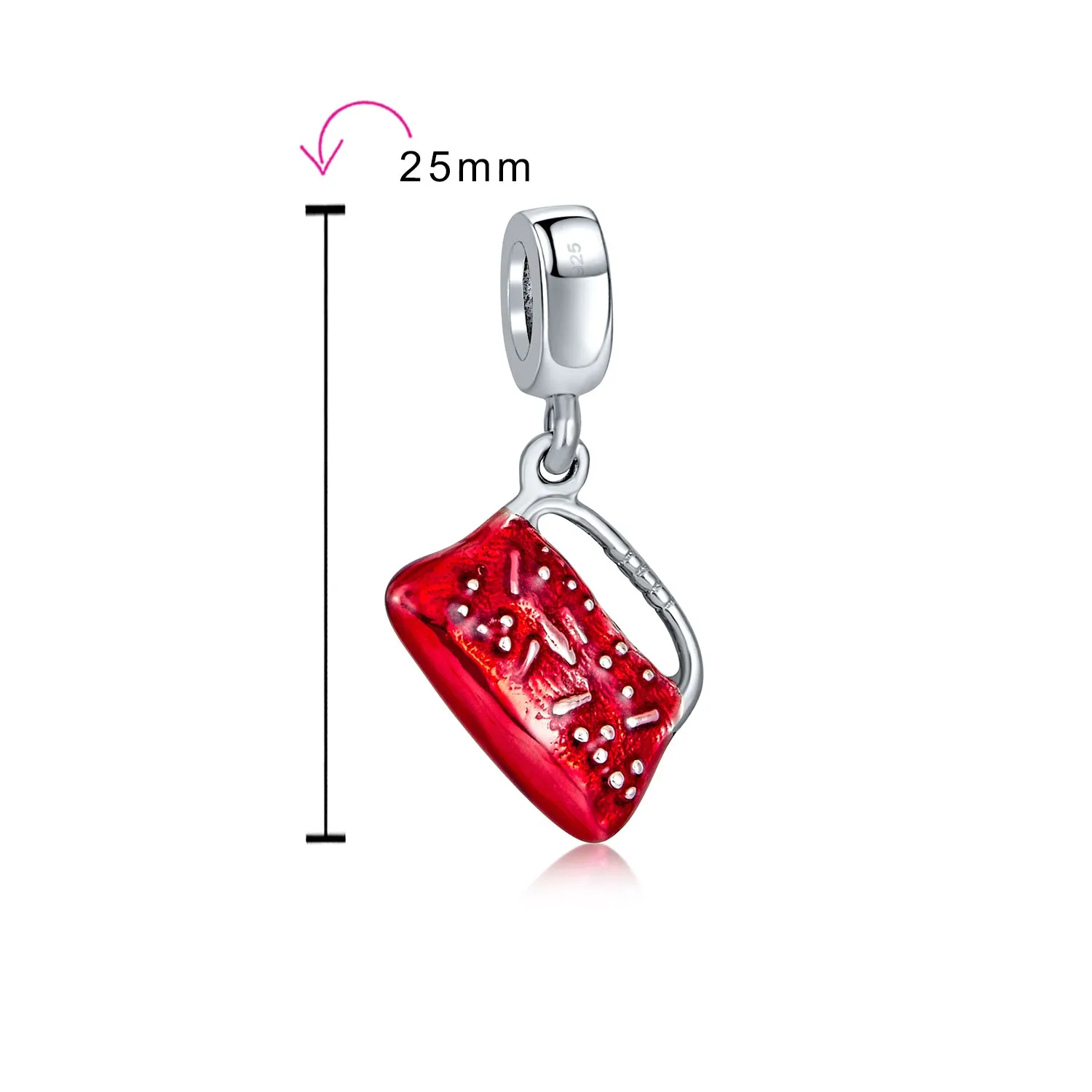 Dangle Charm Bead Red Clutch Purse Sterling Silver for European Bracelet