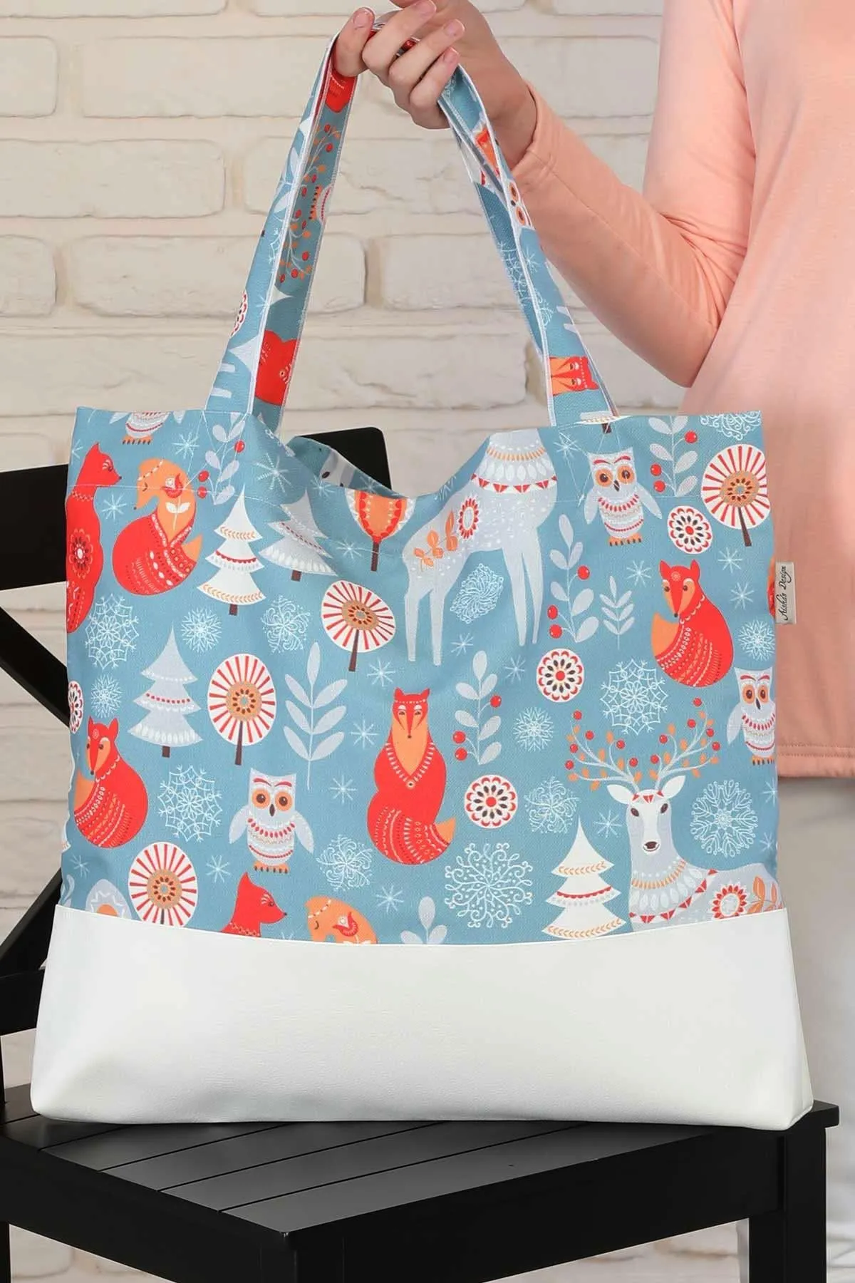 Denim Polyester Hand Shoulder Bag for Women Tote Bag Casual Daily Bag Patterned Fabric Large Capacity,C-1S