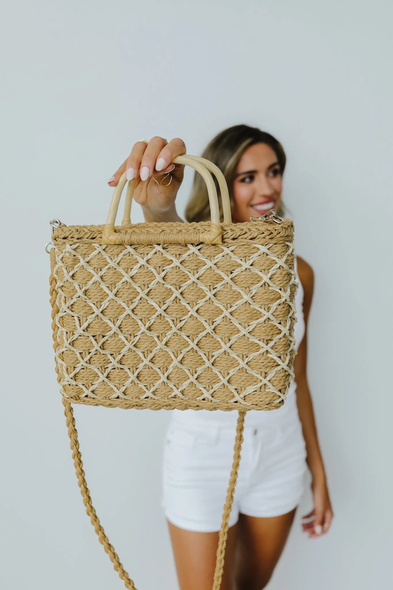 Diamond Weave Straw Bag