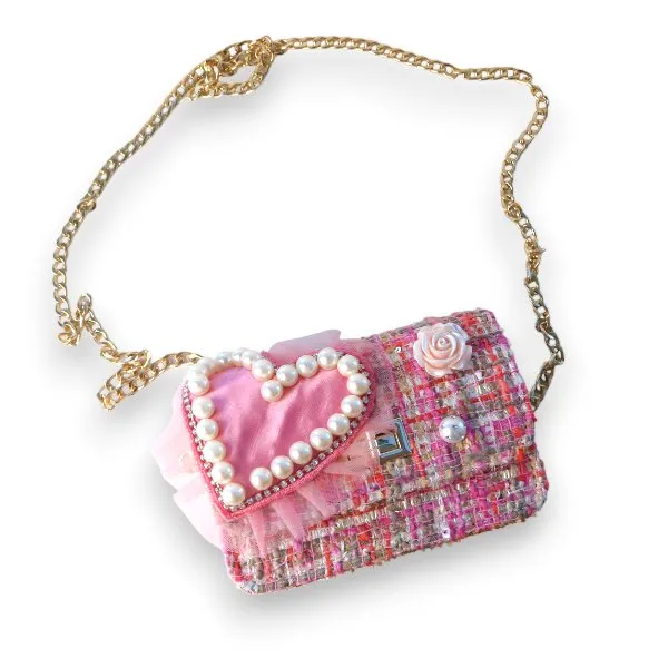 Doe A Dear Pink Big Heart Tweed Little Girls Purse