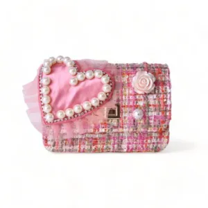 Doe A Dear Pink Big Heart Tweed Little Girls Purse