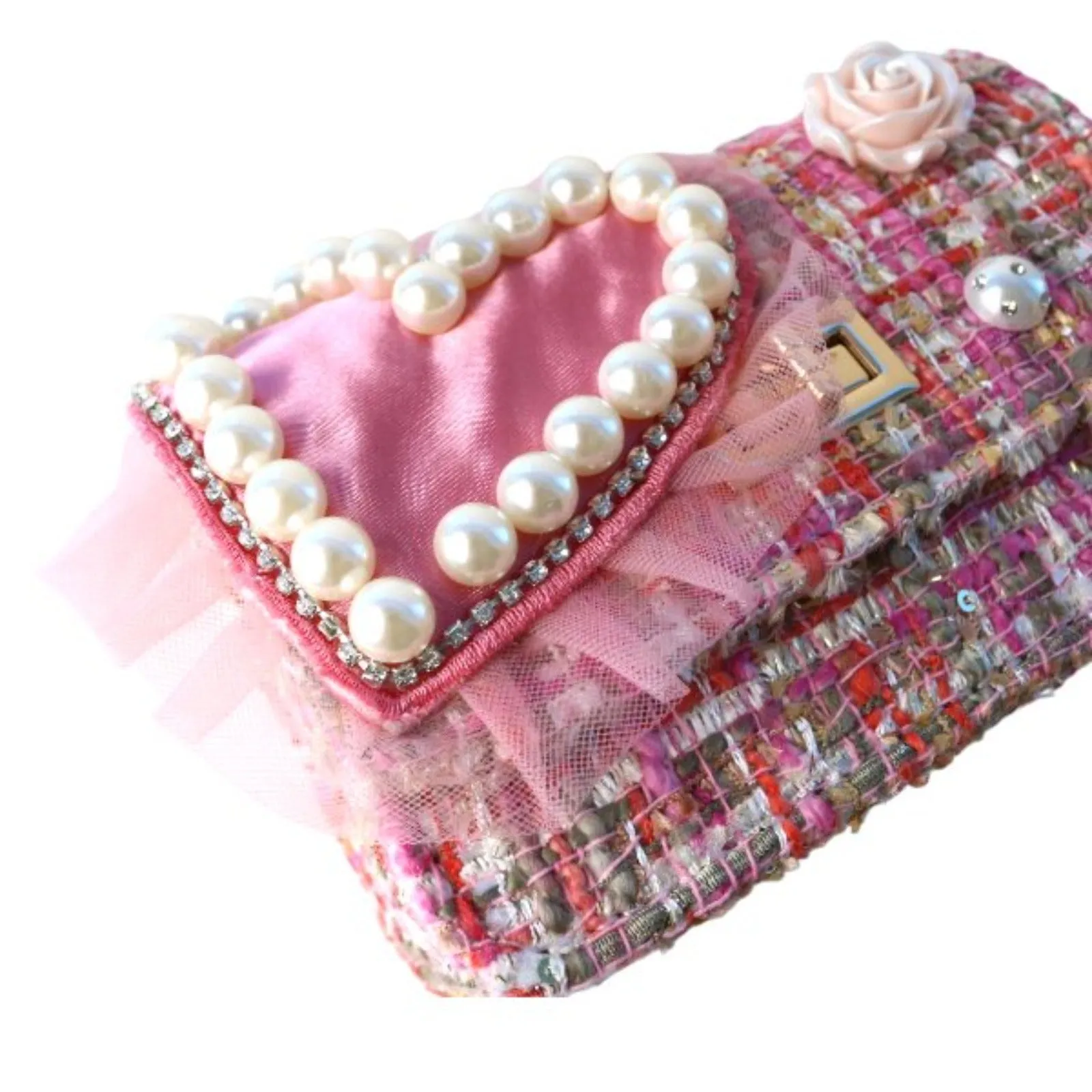 Doe A Dear Pink Big Heart Tweed Little Girls Purse