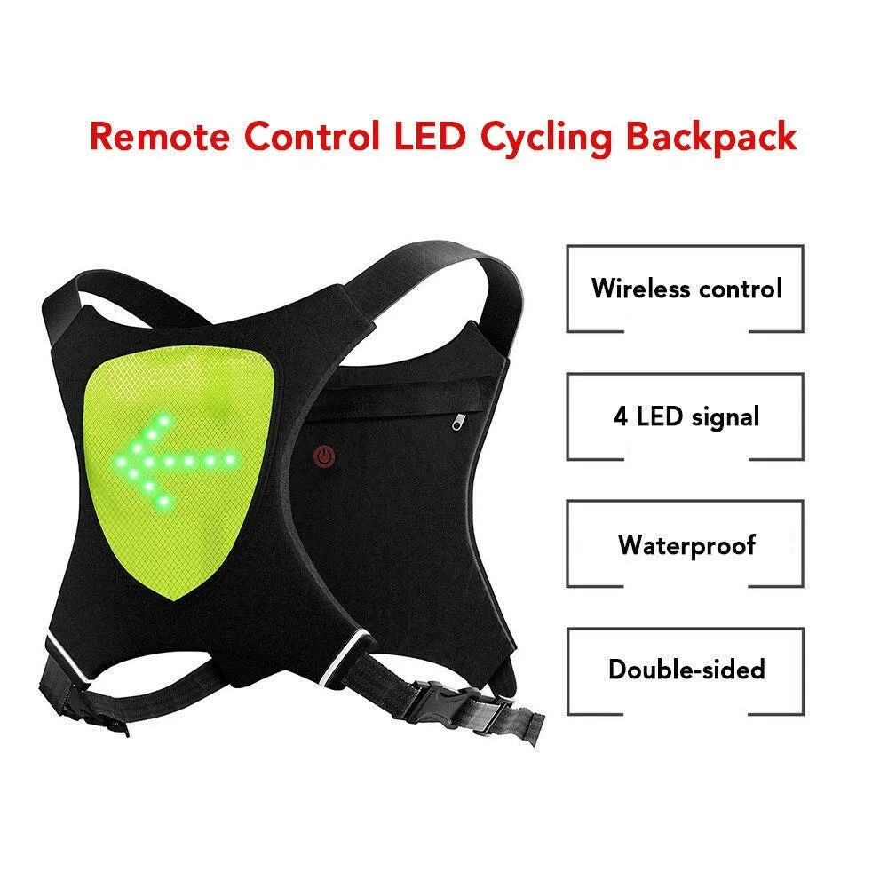 Double-sided LED Turn Signal Bike Pack LED Backpack with Direction Indicator USB Rechargeable Safety Light Bag Waterproof Bicycle Backpack Wireless Remote Control Bicycle Bag Sports Vest Ultralight Riding Bag