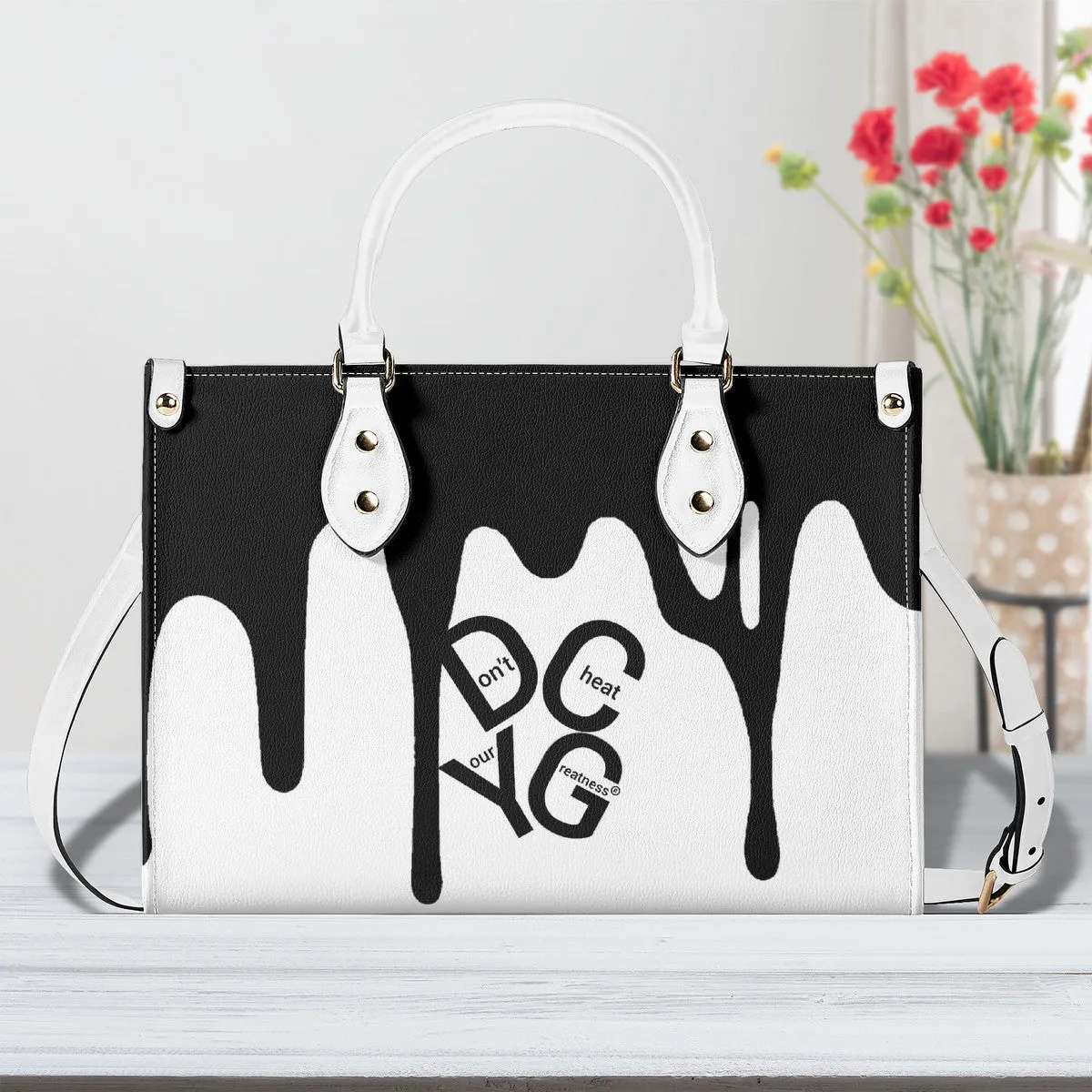 DRIP LO Black Logo & White Multiple Sizes Upgraded Luxury Women PU Leather Handbag