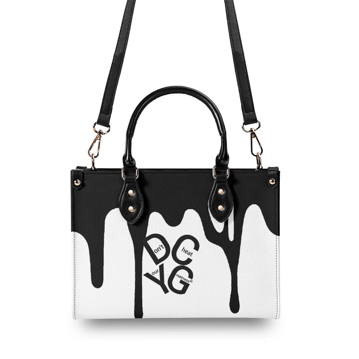 DRIP LO Black Logo & White Multiple Sizes Upgraded Luxury Women PU Leather Handbag