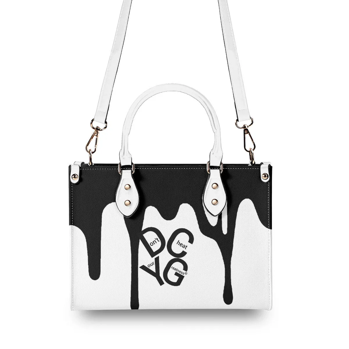 DRIP LO Black Logo & White Multiple Sizes Upgraded Luxury Women PU Leather Handbag