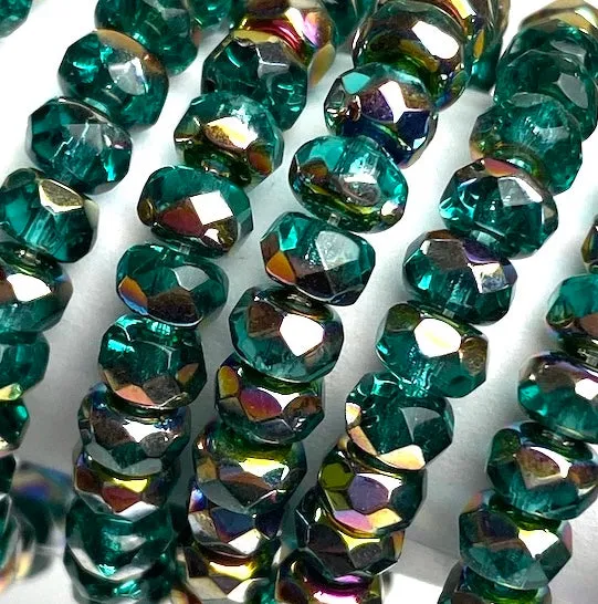 Emerald Czech Glass Fire-Polished Glass Beads, 4x5mm, 3.5" Strand of 30 Beads #L-790