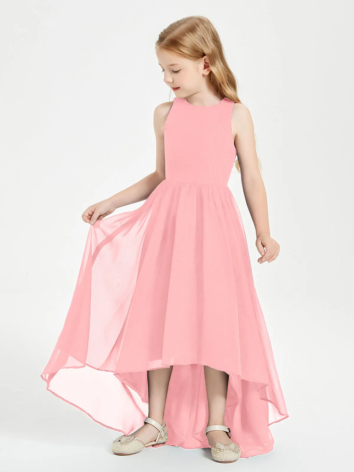 Exquisite Asymmetrical Junior Bridesmaid Dresses Scoop Neck Flamingo